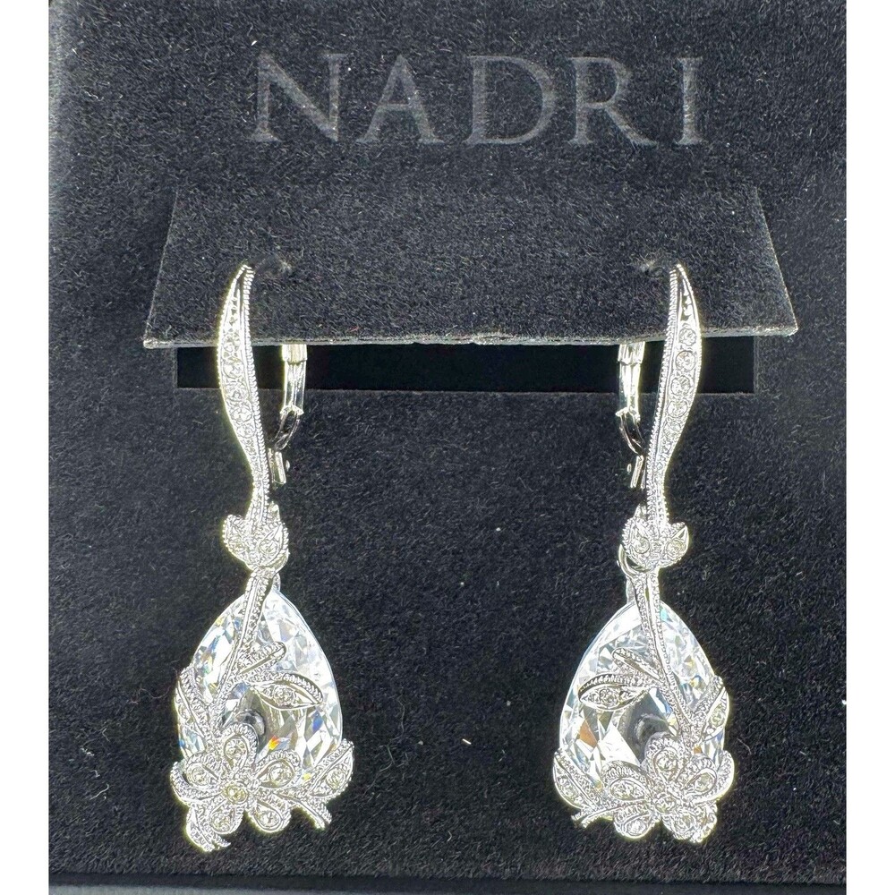 Nadri Crystal Drop Earrings 1.5” Silver Tone NWT Elegant Bridal Sparkle